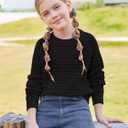 Girls Knit Sweaters Kids Fashion Chunky Crewneck Pullover Jumper Tops 5-14 Years, 130 (Black)