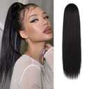 BARSDAR Dark Brown Ponytail Extension - 16 Inch Short Straight Drawstring Ponytail Extensions for Women, Synthetic Drawstring Clip in Pony Tails Hairpieces Fake Straight Ponytails - Darkest Brown