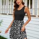 AUSELILY Womens Summer Dress Casual Sleeveless Crewneck T Shirt Sundress Flowy Tiered Swing Mini Dresses (Black, L)