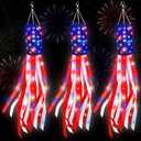 3 Pack 70 Inch Large American Flag Windsock with Lights 4th of July Decorations, 250th Anniversary USA Patriotic Fourth of July Outdoor Decor, Red White Blue Star Stripes Memorial Day Independence Day