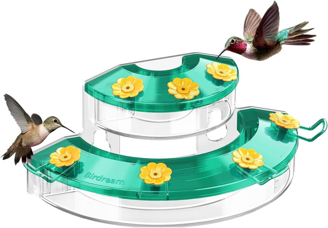 Birdream Window Hummingbird Feeders for Outdoors, with Strong Suction Cups & 7 Feeding Ports, Easy to Use and Maintain, Gift for Bird Lover, Plastic Bird Feeder, 1 Pack, 10oz - Green