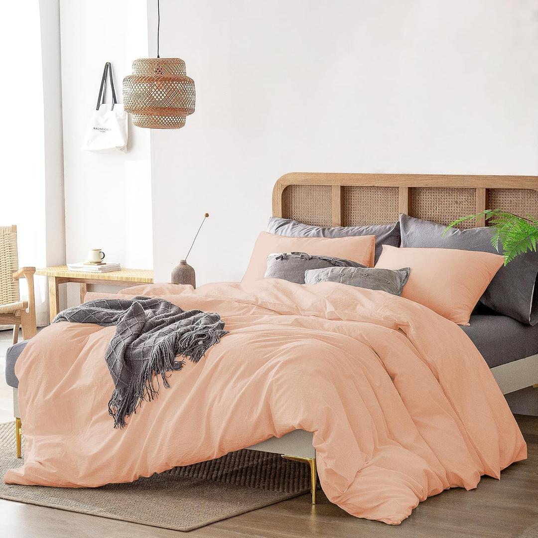 800 TC Cotton Duvet Cover Set 3 PCS  Soft Comforter/Quilt Cover with Zipper Closure & Corner Ties  1 Duvet Cover + 2 Pillow Shams, Luxury Bedding Set-Peach, Twin/Twin XL (68 X 90)