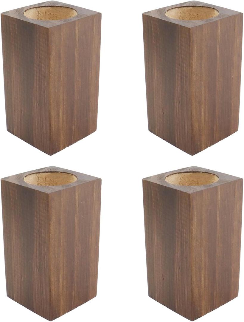Retro Red Cuboid Pine Wooden Round Holes Risers, Heavy Duty Wood Riser Enhancer Fit Inner Hole 1.97" Increase Height 3.94" for Coffee Tables, TV Stands and Bookshelves Legs 4Pcs