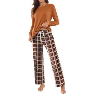 Ekouaer Women's Pajama Pants Pjs with Pockets 2XL, Brown Plaid