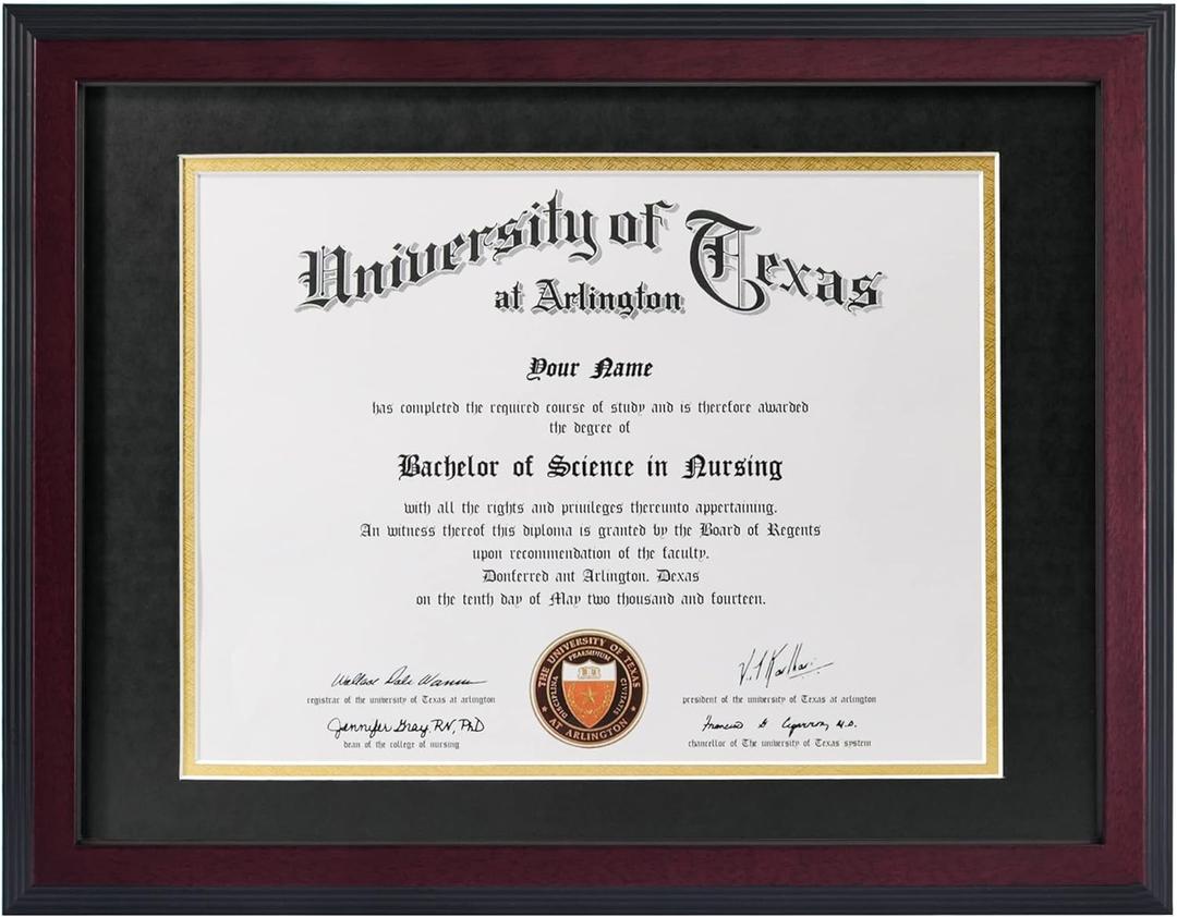GMFrames Solid Wood Diploma Frame,Fits 8.5x11 Certificate with Mat or 11x14 Document without Mat,UV Protection Acrylic,Matte Mahogany Finish,Black Tapering Stepped Edge