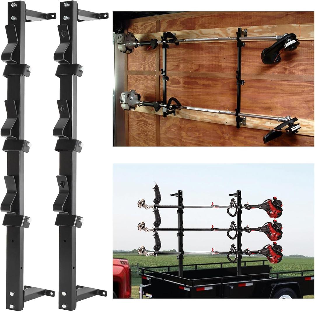 Trimmer Rack, 3 Place Heavy Duty Weedeater Rack for Walls, Enclosed Trailers and Open Trailers with Locks, Black Steel