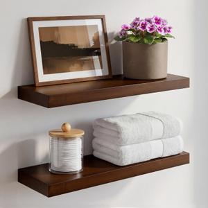 Homeforia Walnut 18 inch Floating Shelf, High End Solid Real Wood 18inch Floating Shelves for Wall Mounted, Dark Brown 18 inches Long Floating Shelves, Heavy Duty Bracket, 18 X 6.5 X 1.75 in, Set of 2 (American Walnut - Satin Dark Tone)