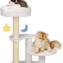 Kitten Cat Tree for Small Cats Under 6 Months, 24.4in Cloud Cat Scratching Post with Bed & Toys, Max Weight 5lbs, Compact Cat Tower with Dangling Balls, White