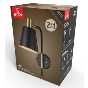 GLOBE PLUG IN SHADE WALL SCONCE - BLACK/GOLD - 5.9" X 14.4" - 2 SCONCES