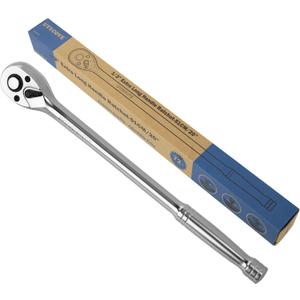 1/2-Inch Drive Ratchet Wrench, 1/2 Ratchet Wrench Long Handle, Socket Wrench, 72-Tooth Quick-release Reversible Cr-Mo Head, Chrome Steel Made - 20''51cm