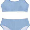 Milumia Girl's 2 Piece Bathing Suit Solid Sport High Waist Bikini Set Swimsuit (10 Years, Light Blue)
