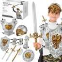 Eurzom 10 Pcs Knight Armor Set for Kids Medieval Knight Costume with Helmet Sword Shield Weapons Accessories Halloween Birthday Gifts for Kids Boys Dress up Pretend Role Play