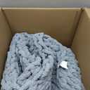 Bigacogo Chunky Knit Throw Blanket for Couch, 40x80 inches, 100% Hand Knitted with Thick Jumbo Chenille Yarn, Cozy Soft Large Rope Knot Cable Crochet Blankets for Sofa Bed Living Room, Dusty Blue