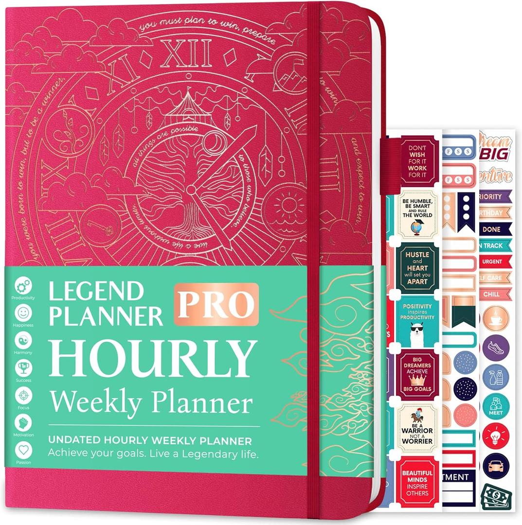 Legend Planner PRO Hourly Schedule - Weekly & Daily Organizer with Time Slots. Appointment Book Journal for Work & Personal, A4 (Hot Pink) (A4 (8.5" x 11"))
