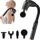 Massage Gun with Upgraded Extension Handle, Back Massager for Pain Relief Deep Tissue, Muscles/Neck/Shoulders/Waist/Legs Massager with 4 Massage Heads & 6 Speed Levels & 3 Massage Modes (Black)