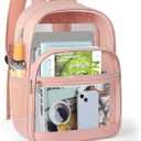 KIMNERPU Clear Backpack, Heavy Duty Transparent Bookbag for School, Fabric & PVC Transparent Backpack with Reinforced Strap for Women Men, Capacity Clear Bag for College, Travel, Security, Pink