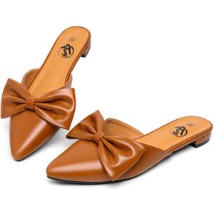 Trary Mules for Women Flats, Pointed Toe Womens Mules with Heels, Black Mules Shoes for Women, Bow Mules Women's Flats, Slip On Flats Flat Mules, Backless Loafers for Women, Women's Mules & Clogs (11, Pu-brown)