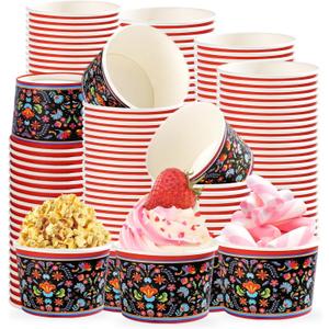 120 Pcs Mexican Ice Cream Cups 12 oz Disposable Mexican Floral Cinco De Mayo Paper Dessert Snack Bowls Fiesta Mandala Flower Paper Cups for Cinco De Mayo Mexico Birthday Party Supplies