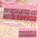 15000 Pcs Pink Color Resin Rhinestones for Crafts, Flatback Resin Rhinestones for Bedazzling Gems 2/3/4/5/6mm Flatback Gems Jewels for DIY Mugs Tumblers Bottles Clothing Shoes Nail Art
