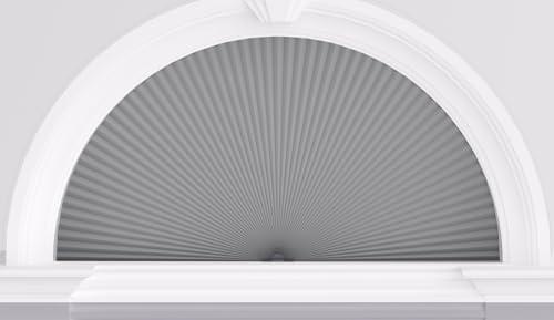 Myshade Arch Window Shades Half Circle Blackout Cellular Shades Cordless No Drill Blinds for Windows Half Moon Honeycomb Fabric No Tools Room Darkening Shades Easy Install (2 Pack Grey 24" X 48")