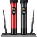 Wireless Microphone System, TONOR Professional Metal Cordless Karaoke Microphones, Handheld Dynamic Mic Set with Receiver for Party, Meeting, KTV, Church, DJ, Wedding, Singing, 200ft, TW820 Black &Red