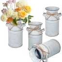 Biugaaufai 4 Pack Metal Flower Vase, Galvanized Metal Milk Can, French Rustic Milk Jug Planter, Farmhouse Decorative Flower Vase, Farmhouse Metal Vases for Home, Fireplace, Cabinet, Bathroom Decor