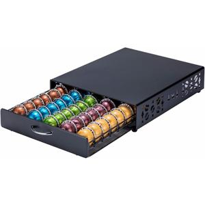 ZCDCP Nespresso Pod Holder Vertuo pod Storage Drawer Black Metal Coffee Pod Holder for Vertuoline Capsule Orgainzer 50 Pods
