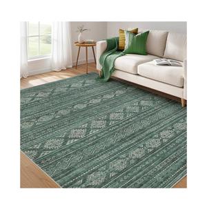 Nakagishi 6x9 Area Rugs Living Room: Washable Boho Large Neutral Soft Farmhouse Rug Stain Resistant Modern Indoor Floor Non-Slip Carpet for Bedroom Nursery Kids Playroom Office Dining Room Dorm- Green