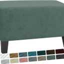 MAXIJIN Velvet Ottoman Cover Rectangular Stretch Square Ottoman Covers Slipcover Rectangle Washable Foot Stool Cover Thick Storage Protector with Elastic Bottom (Ottoman Small, Pea Green)