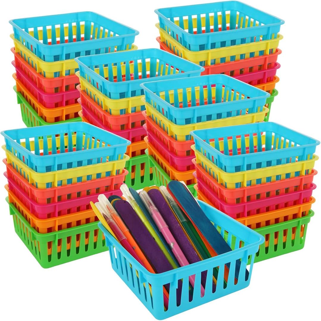 LANIAKEA 36PCS Colorful Classroom Storage Baskets Small Plastic Baskets for Organizing Crayon Pencil Containers Organizer Bins for Desk Arts, Crafts(6 Colors, 5.3x5.3x2.4 in)
