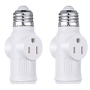 2 Packs E26/E27 3 Prong Light Socket to Plug Adapter,Polarized Light Socket Outlet for 2/3Prong Convert,Screw in Outlet Plug Splitter for Garage,Porch,PBT