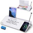 SELEAD Desktop Glass Whiteboard with Wireless Charger Station, Dry Erase Board Computer Pad Keyboard Stand with Organizer Drawer for Home, School, Office Desk Accessories, White