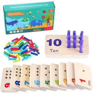 Wooden Counting Numbers Peg Board for Kids, Montessori Math Toy for Toddlers, Math Manipulatives Preschool Early Learning Educational Materials for Kids 3 4 5 6 7