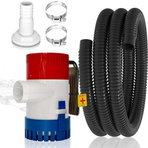 1100GPH 12V Boat Bilge Water Pump, 1-1/8" 6FT Kink-Resistant Bilge Pump Hose, ABS Thru-Hull Fitting, 2PCS Stainless Steel Clamps for Boat Marine