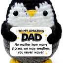 CHOANG Fathers Day Dad Gifts from Daughter Son Wife Cute Crochet Penguin for Dad, Meaningful Handmade Penguin Plush, Small Birthday Gift for Father Papa Stepdad, Inspirational Desk Decor Keepsake