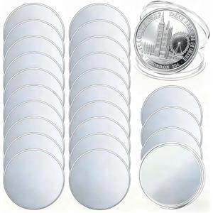 24PCS Alloy Blank Challenge Coins 40mm Laser Engravable Threaded Edge with Acrylic Protection Box for DIY Crafts and Commemorative Collection (Silver-Plated)