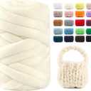 Chunky Yarn for Hand Knitting & Arm Knitting - 0.66lb Super Bulky Velvet Chenille Tube Yarn for DIY Pillows, Pet Beds, Baskets & Home Decor | No Tools Needed, Machine Washable, Milky White,1 Pack