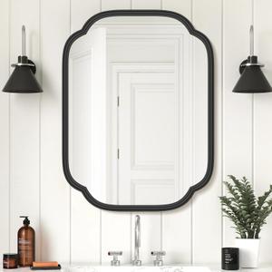 Ferytange Black Bathroom Mirror for Wall, 18" x 24" Rectangular Wall Mirror for Bathroom Metal Frame Farmhouse Rounded Corner Wall Mirror (Horizontal/Vertical)