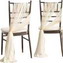 Ling's moment Wedding Chair Sashes Cover Aisle Decorations Draping Fabric Wrinkle-Free with Tie 16 Pcs Boho White Beige for Party Ceremony Reception Floral Arrangement Banquet Outdoor Decor, 96 inches x 8 inches