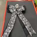 Skull Gothic Decor,Halloween Bows for Wreaths Decorations, Halloween Tree Topper Bow, Decorative Bow with Skull Glitter Silver Black Burlap for Fall Home Front Door Outdoor