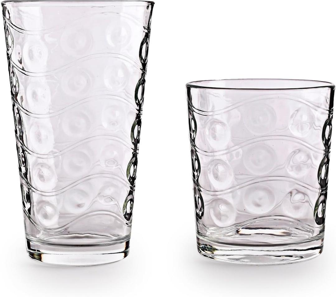 Circleware Cosmo Huge 16-Piece Glassware Set of Highball Tumbler Drinking Glasses and Whiskey Cups for Water, Beer, Juice, Ice Tea Beverages, 8-15.75 oz & 8-12.5 oz, Parade