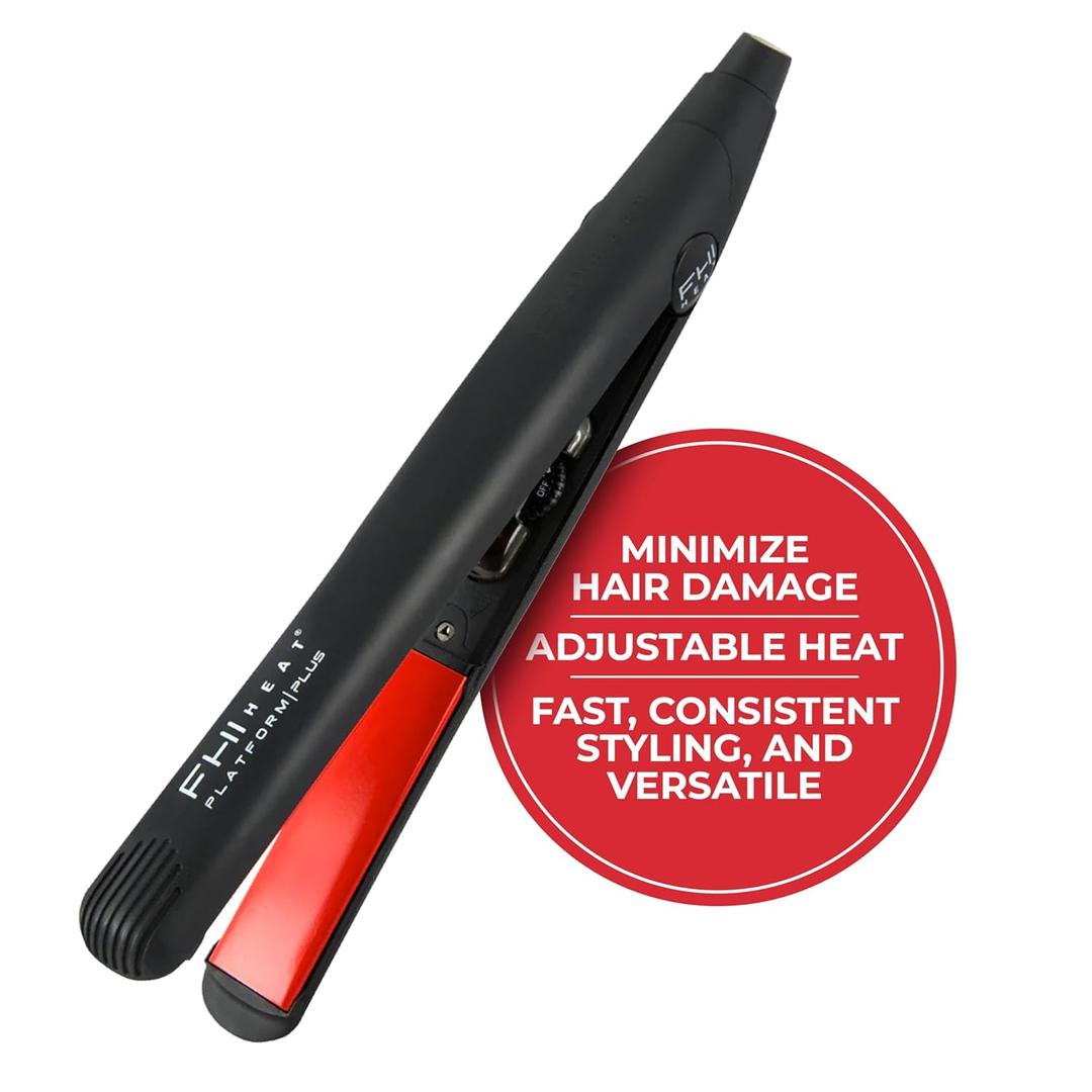 FHI Heat Platform Plus Curve Pro 1" Hair Styler - Ionic Tourmaline Ceramic Straightener Flat Iron for Bouncy Curls or Beach Waves - Adjustable Heat, Auto Shut-Off, and Universal Voltage, 12ft Cord