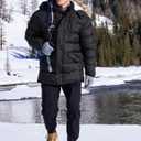 Men's Long Winter Coats Warm Water Resistant Puffy Hooded Windbreaker Insulated Thicken Jackets with Hood (Black, XXXL)