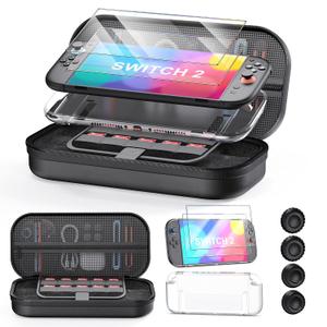 STARTRC GAMES 10 in 1 Switch 2 Accessories Carrying Case Bundle for Nintendo Switch 2 (2025), Portable Hard Shell Travel Case with 2 Screen Protector, Protective Case, 2 Case for Joy-Con and 4 Thumb Grip Caps