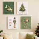 Bucherry Christmas Canvas Wall Art Set of 4 Boho Christmas Prints Rustic Winter Picture Decor for Bathroom Living Room Bedroom Gallery Wall, 8 x 10 Inch