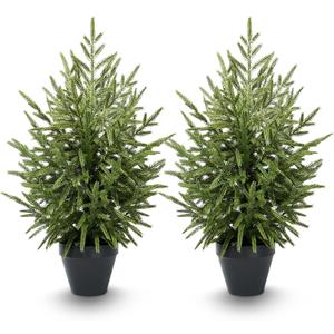 2ft 2 Pack Artificial Topiary Trees for Outdoor Front Porch Dcor, Real Touch Norfolk Pine Tree, UV Rated Fake Potted Plants for Outdoor Indoor Door Garden Farmhouse Home Decoration