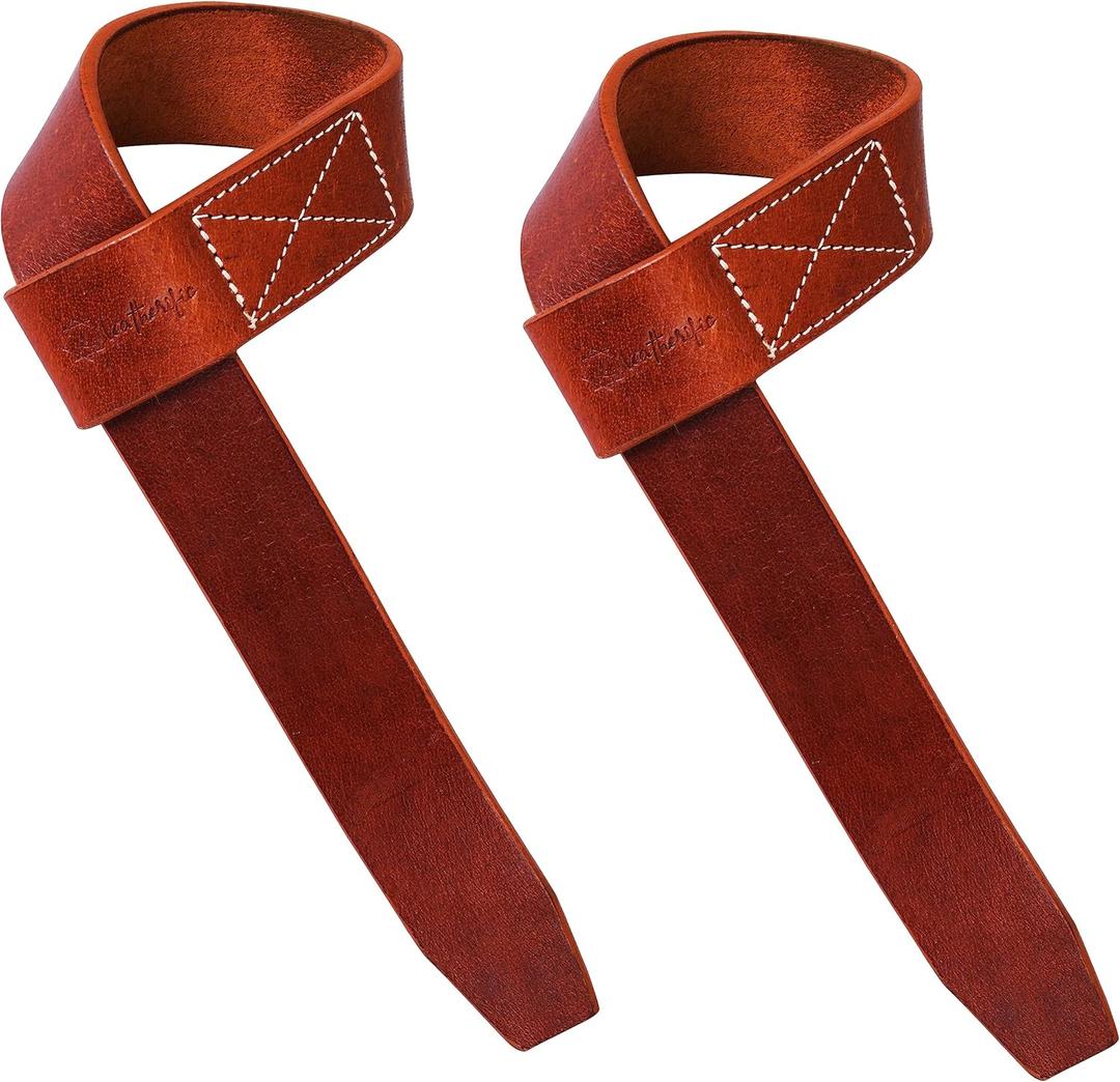 | Leather weight Lifting Wrist Straps | Set of 2, 20" Genuine Leather Grips for heavy lifts | Soft, Pliable, Wrist support for Strength Training & Exercise (Pecan Brown)