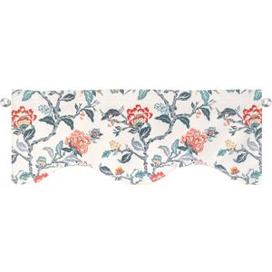 DriftAway Ada Botanical Print Lined Flower Leaf Thermal Insulated Window Valance Rod Pocket Scalloped Swag Valance 52 Inch by 16 Inch Plus 2 Inch Header Ivory Orange Teal 1 Pack