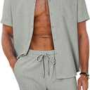 Men's 2 Piece Casual Summer Beach Button Down Shirt Short Sleeve Solid Shirts and Shorts Yoga Outfits Sets (Large), Green