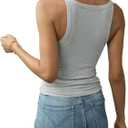 Artfish Women's Spaghetti Strap Ribbed Tank Top Fitted Workout Racerback Scoop Neck Basic Cami Shirts (Gray, L)